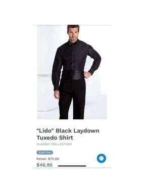 Fitted Black Microfiber Tuxedo Shirt Tux Laydown L3 Large 16 16.5 neck 32/33